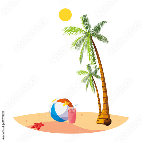 summer beach with palms and balloon toy scene