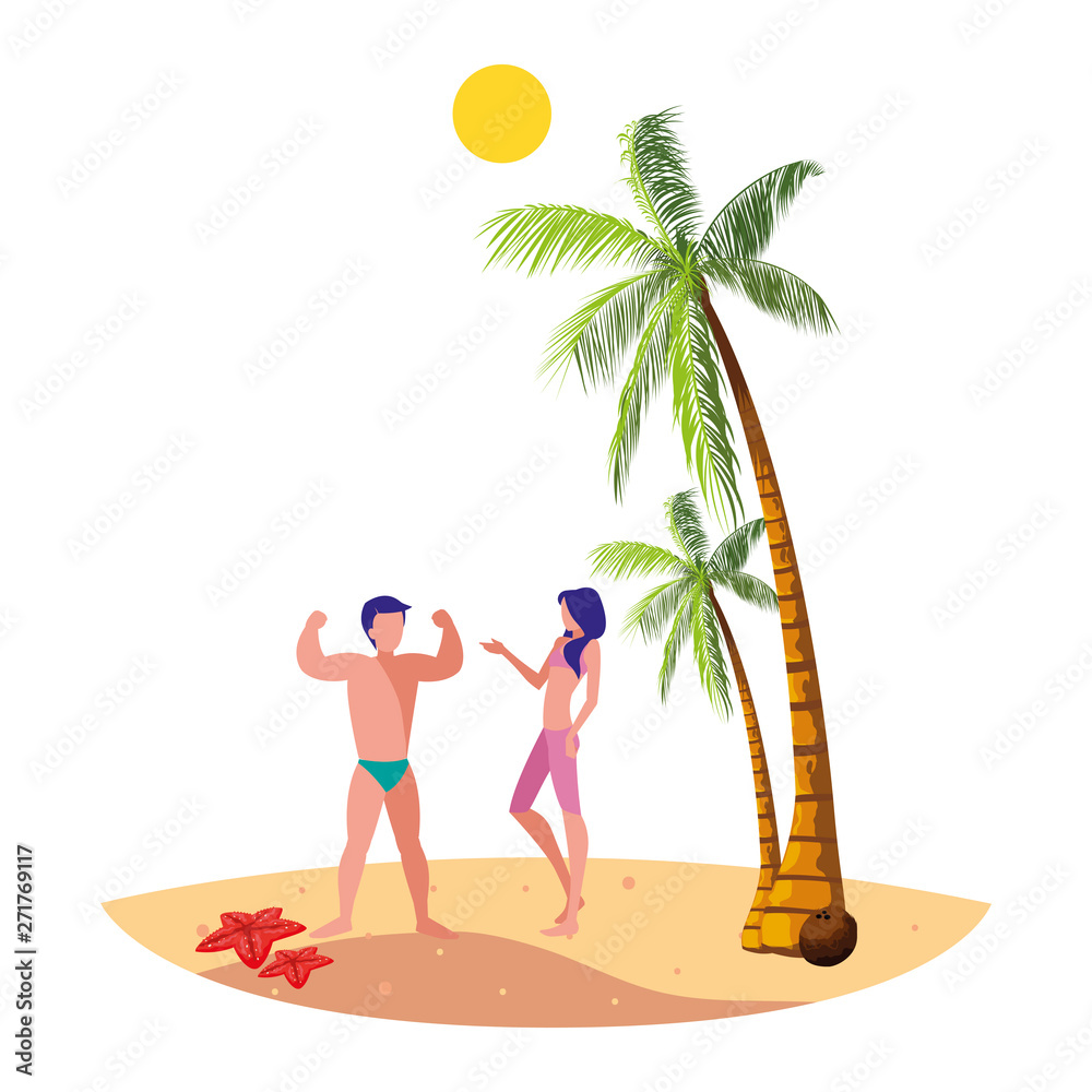 young couple on the beach summer scene