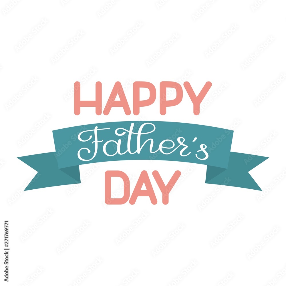Simple Happy Father's Day card template with ribbon isolated on white background. Father’s Day concept lettering sign. Holiday design sigh for greeting card, invitation, poster, banner