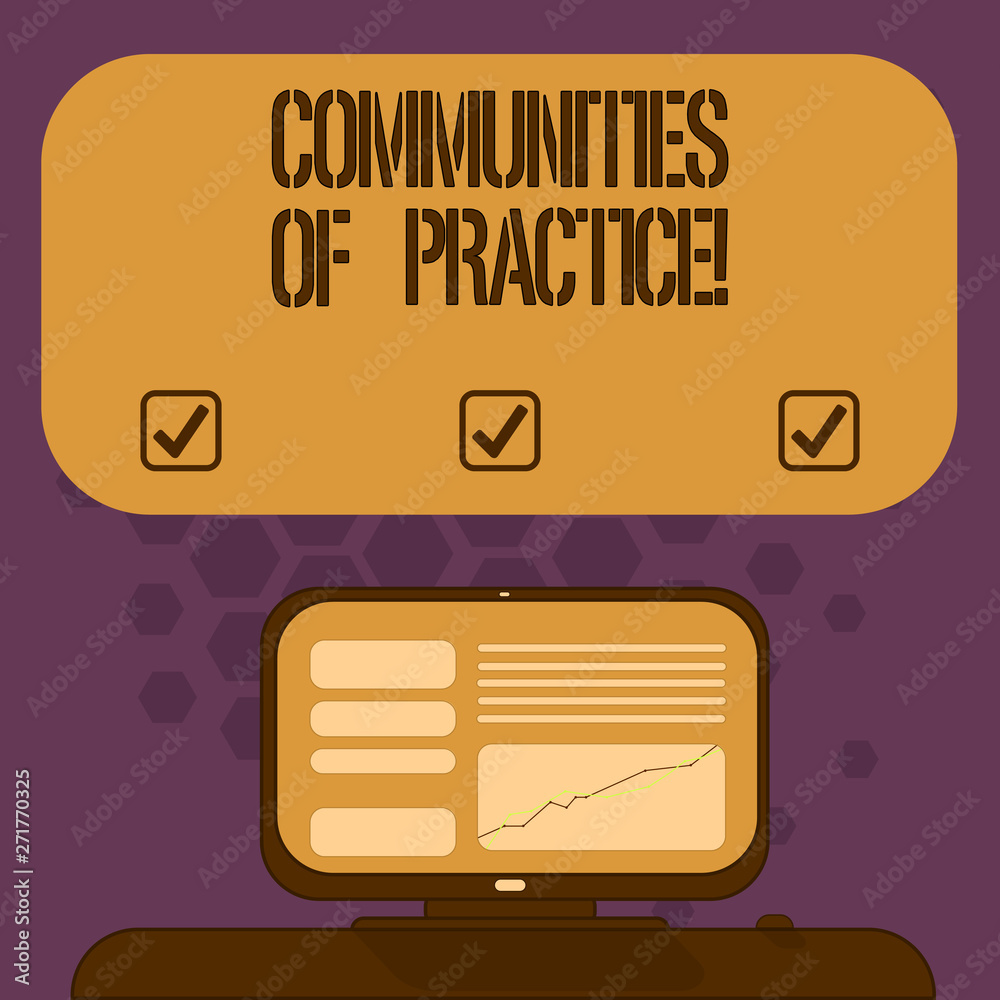 Handwriting text Communities Of Practice. Concept meaning group of showing who share a craft or profession Mounted Computer Screen with Line Graph on Desk Blank Color Text Box Handwriting text Communities Of Practice. Concept meaning group of showing who share a craft or profession Mounted Computer Screen with Line Graph on Desk Blank Color Text Box