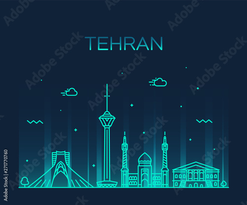 Tehran skyline Iran Trendy vector linear style