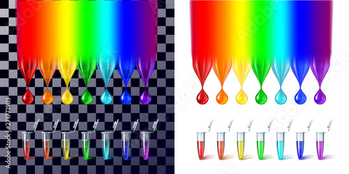 The rainbow color drops and test tubes