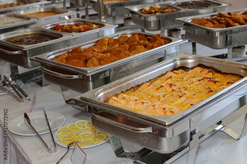 closeup of chafing dishes at a party photo