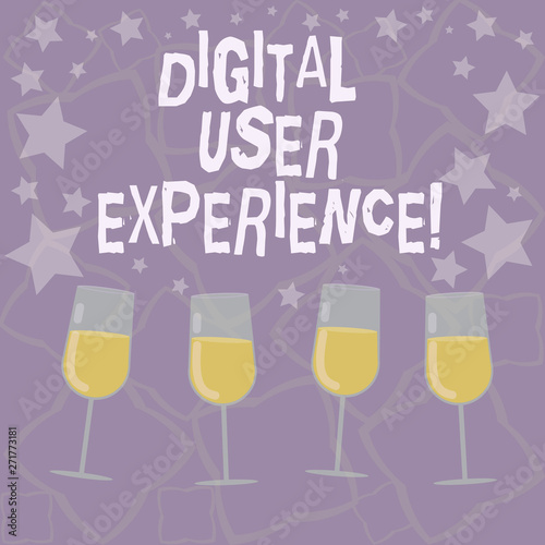 Writing note showing Digital User Experience. Business photo showcasing demonstrating is emotions about using a particular product Filled Cocktail Wine Glasses with Scattered Stars Confetti Stemware