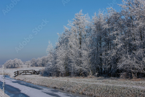 Dutch winterlandscapes. Wanneperveen Netherlands. Ice, snow, frost.