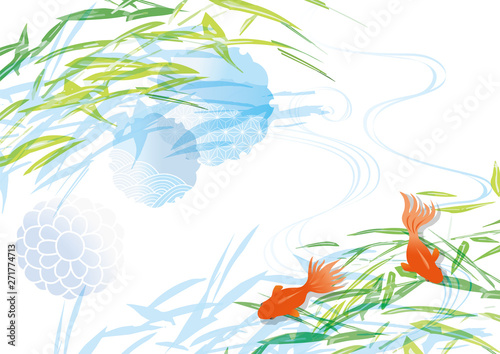 金魚と水草のイラスト