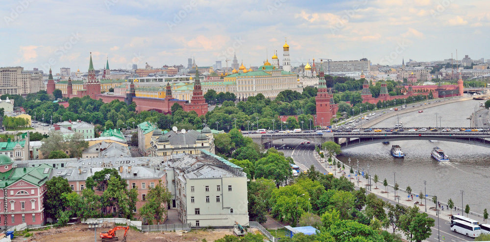 Moscow Kremlin in Moscow, Russia, the shore of the Kremlin embankment, top view