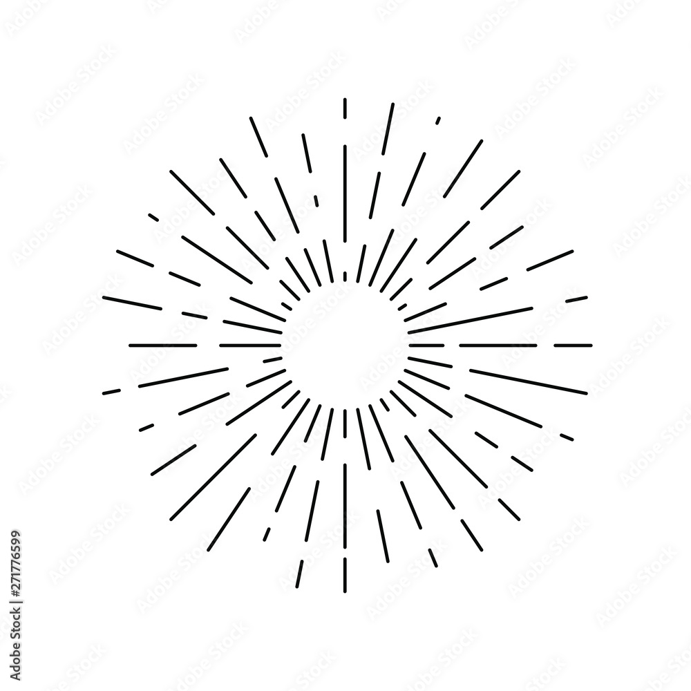 Sun rays drawn symbol. Sunlight linear icon isolated on white background. Vector illustration  - obrazy, fototapety, plakaty 
