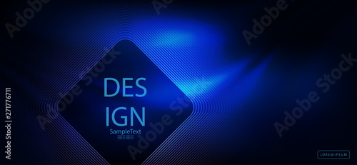 Abstract dark blue background with square frame of thin lines