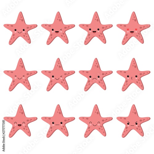 Cute kawaii starfish vector collection design, animals vector collection design. set of emotions