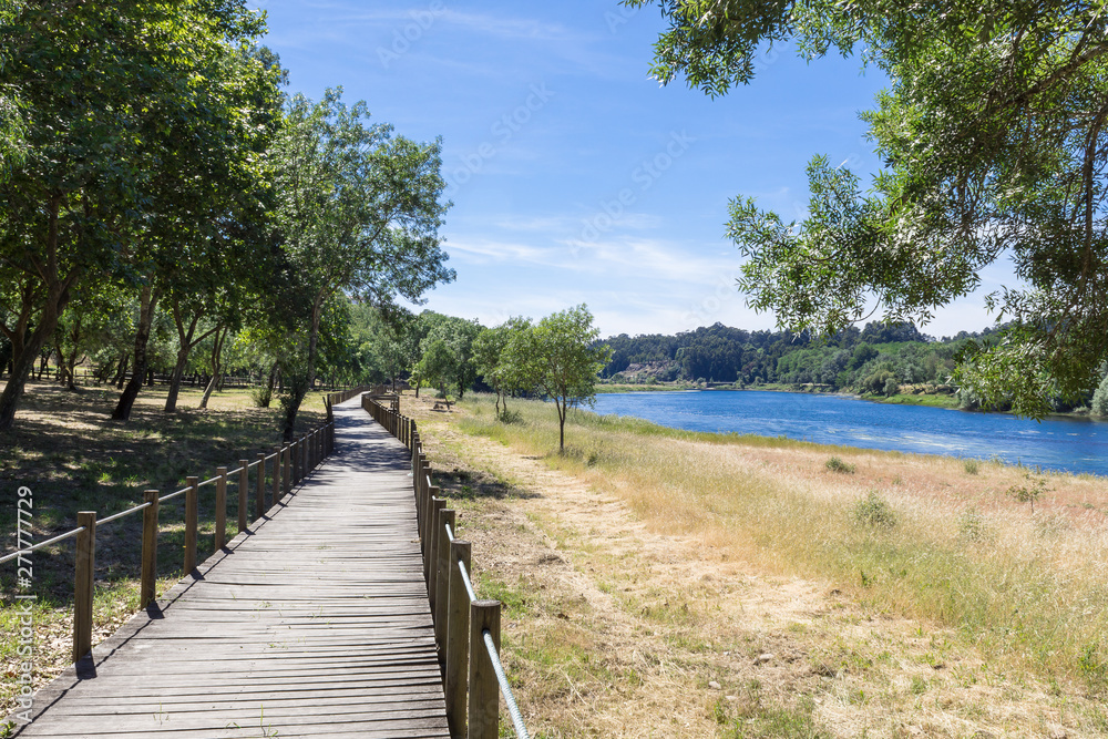 Fototapeta premium Moncao north of Portugal. Natural park with leisure area with walkways, the river Minho and beautiful vegetation