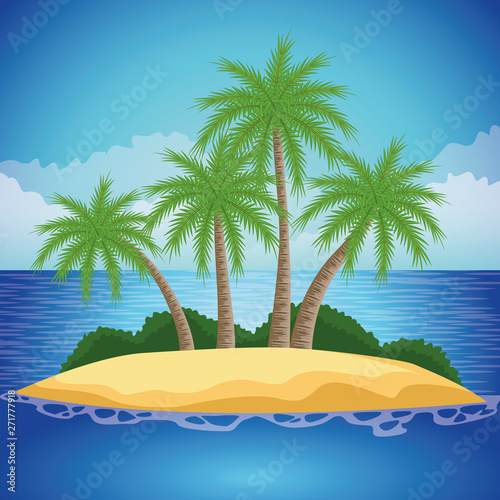 Summer beach island cartoon at sunny day