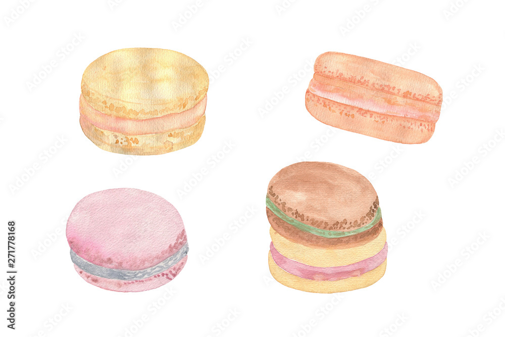 Simple hand drawn composition of colored french macarons Simple hand drawn composition of colored french macarons