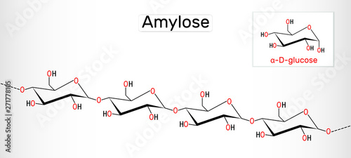 Amylose molecule. It is a polysaccharide and one of the two components of starch. Structural chemical formula
