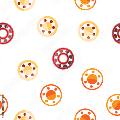 Ball Bearing Mechanism Vector Color Icons Seamless Pattern. Rolling Ball Bearing Linear Symbols Pack. Wheels, Gears, Machinery Equipment. Engineering, Machine Element Illustrations
