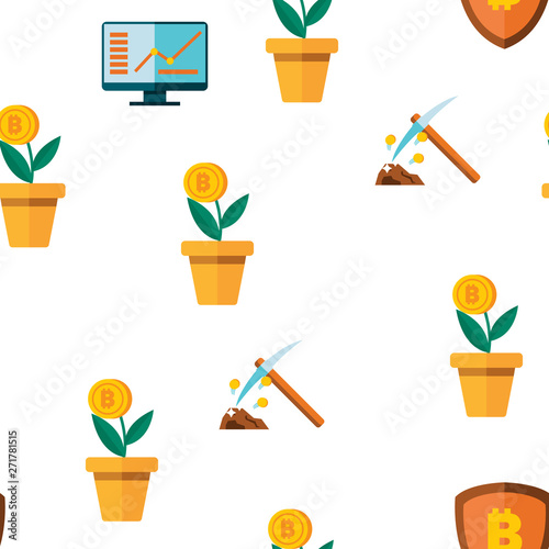 Cryptocurrency Coins Icon Seamless Pattern Vector. Crypto Cash. Security. Gold Money. Mining Virtual Sig. Financial Internet Market. Illustration