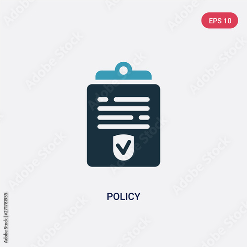 two color policy vector icon from law and justice concept. isolated blue policy vector sign symbol can be use for web, mobile and logo. eps 10