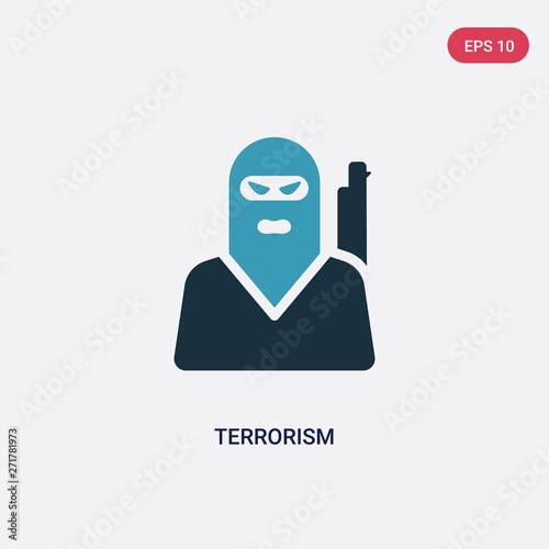 two color terrorism vector icon from law and justice concept. isolated blue terrorism vector sign symbol can be use for web, mobile and logo. eps 10
