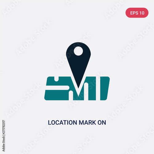 two color location mark on printed map vector icon from maps and flags concept. isolated blue location mark on printed map vector sign symbol can be use for web, mobile and logo. eps 10