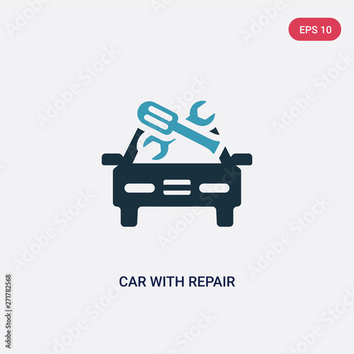 two color car with repair equipment vector icon from mechanicons concept. isolated blue car with repair equipment vector sign symbol can be use for web, mobile and logo. eps 10