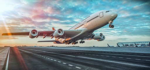 Keuken achterwand Vliegtuig Opstijgend vliegtuig vanaf luchthaven  © DigitalPenTH