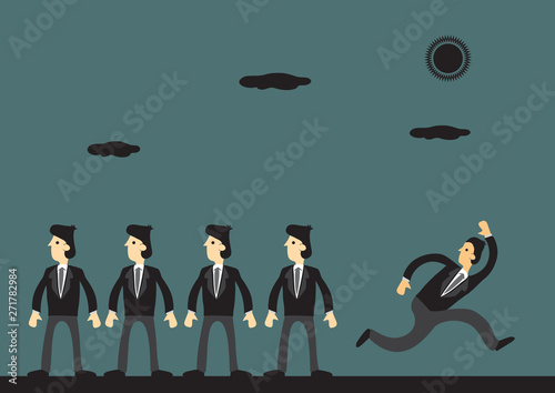 Businessman Running Away from Conformity Cartoon Business Illustration in Vector Style
