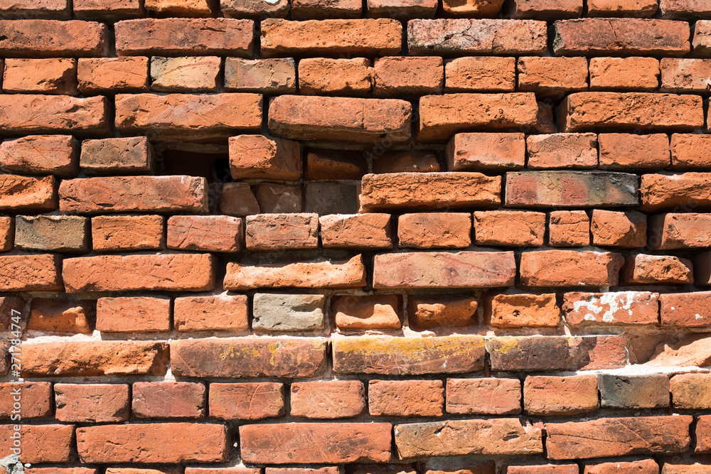 Fototapeta premium Old brick wall, Red brick wall texture grunge background