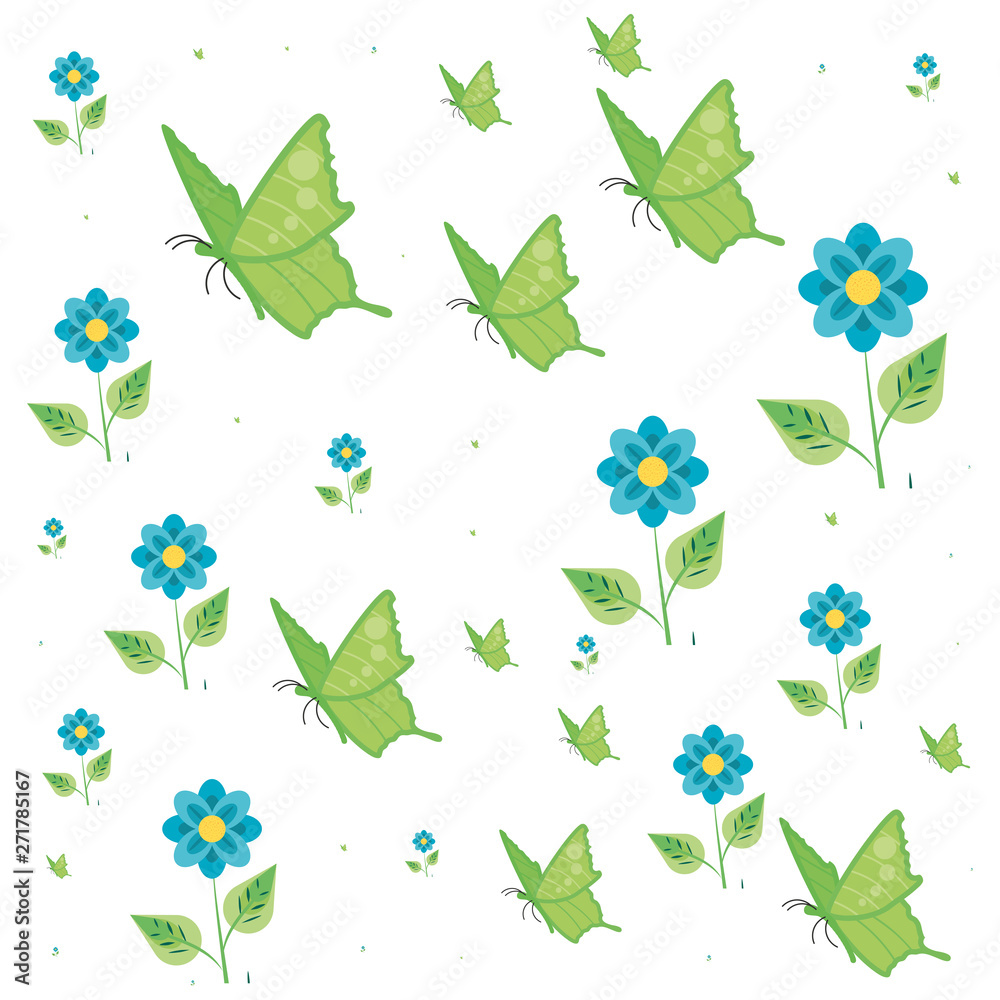pattern of beautiful butterflies with flowers and leafs