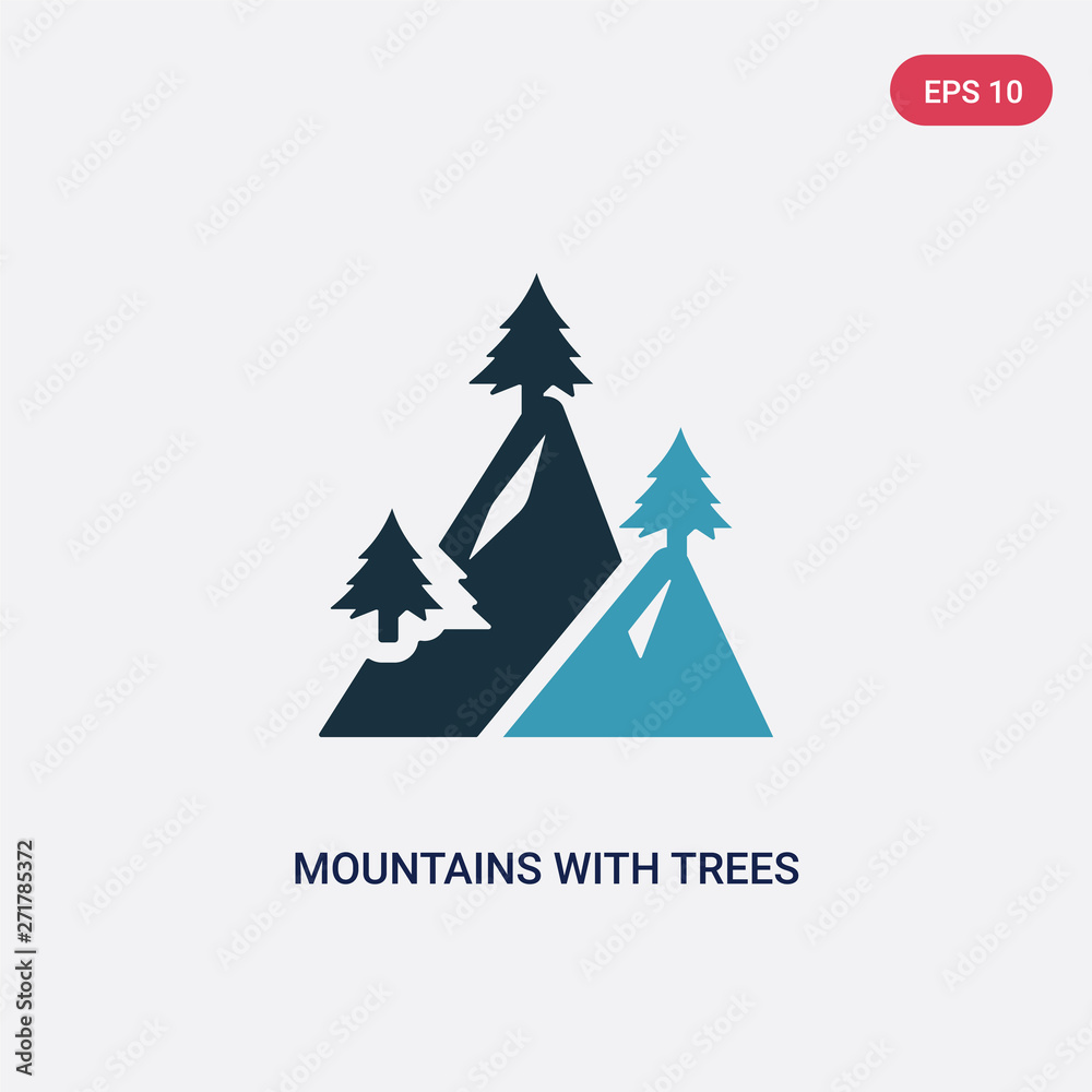 two color mountains with trees vector icon from nature concept. isolated blue mountains with trees vector sign symbol can be use for web, mobile and logo. eps 10