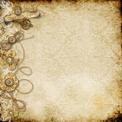 Vintage  background card with shabby paper flowers