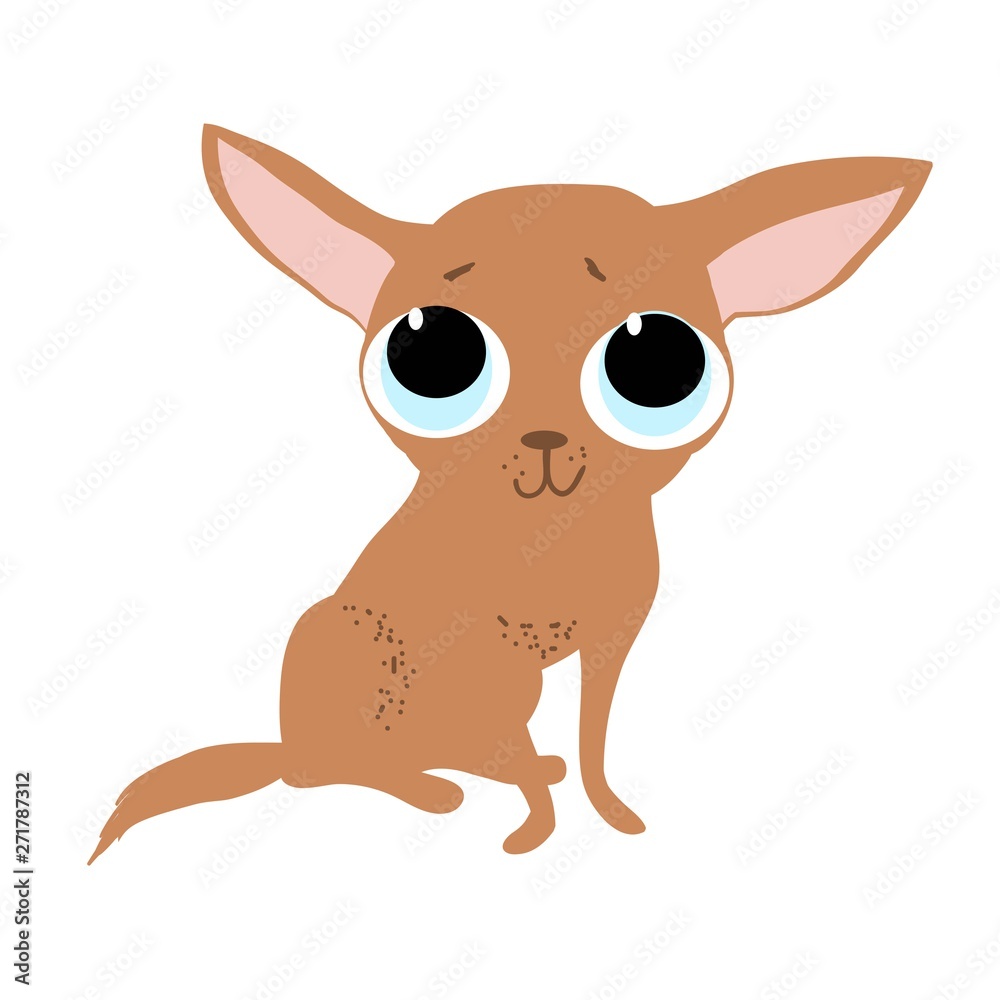 Fototapeta premium Cute cartoon dog with huge eyes, cartoon character, drawing by hand in digital form, color illustration in vector