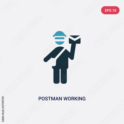 two color postman working vector icon from people concept. isolated blue postman working vector sign symbol can be use for web, mobile and logo. eps 10