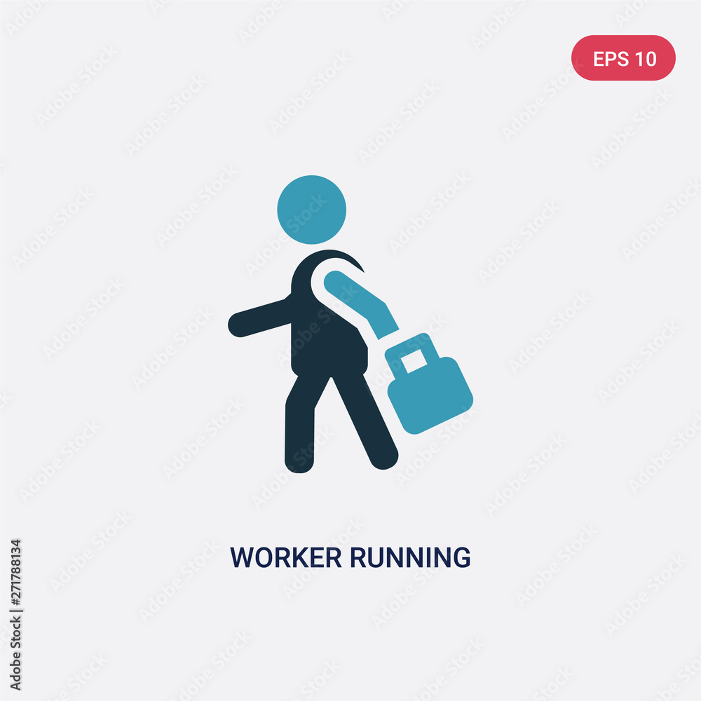 two color worker running vector icon from people concept. isolated blue worker running vector sign symbol can be use for web, mobile and logo. eps 10