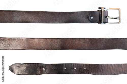 old black leather belt on white background