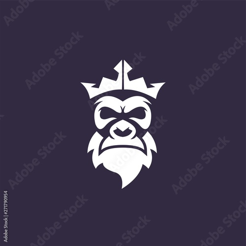 old king bearded monkey gorilla face vector logo design