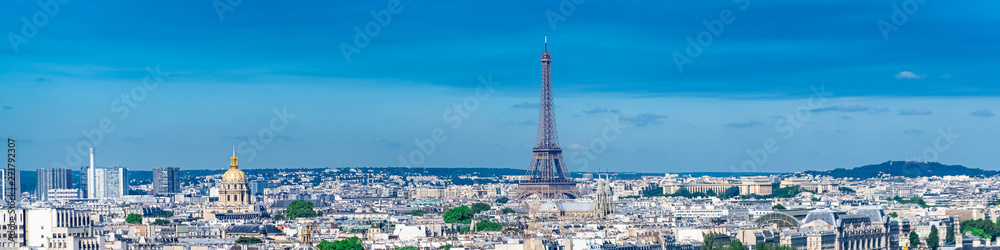 Paris, panorama of the Eiffel tower, with the Seine and bridges, and the most famous monuments Paris, panorama of the Eiffel tower, with the Seine and bridges, and the most famous monuments