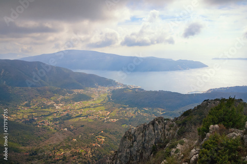 Beautiful Mediterranean landscape. Montenegro. View of Bay of Kotor and Lustica Peninsula near Herceg Novi city