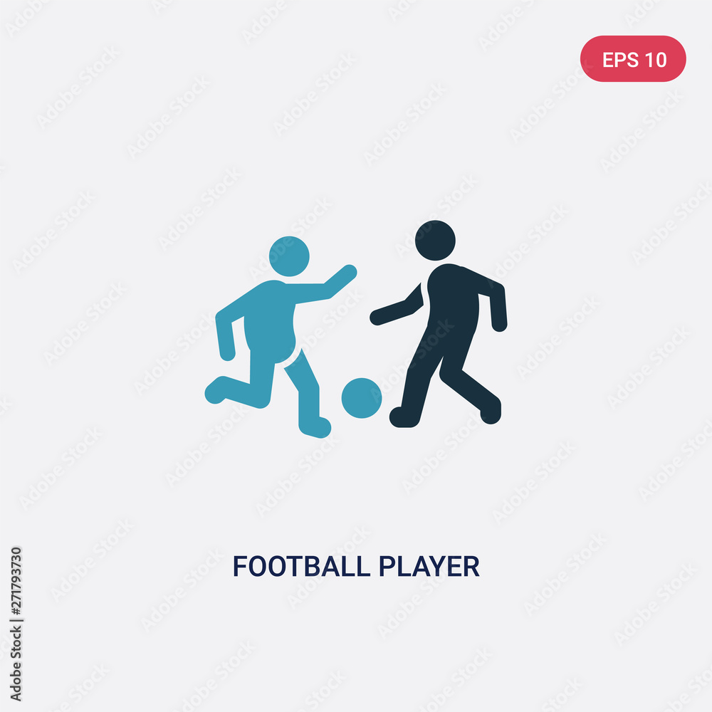 two color football player with ball vector icon from sports concept. isolated blue football player with ball vector sign symbol can be use for web, mobile and logo. eps 10