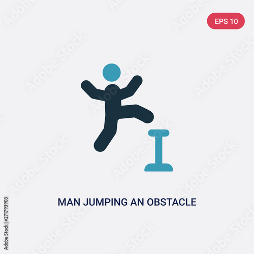two color man jumping an obstacle vector icon from sports concept. isolated blue man jumping an obstacle vector sign symbol can be use for web, mobile and logo. eps 10
