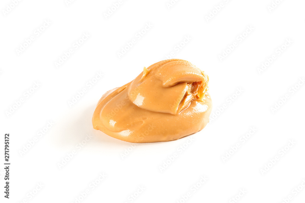 Creamy peanut butter isolated on white background. A traditional product of American cuisine Creamy peanut butter isolated on white background. A traditional product of American cuisine
