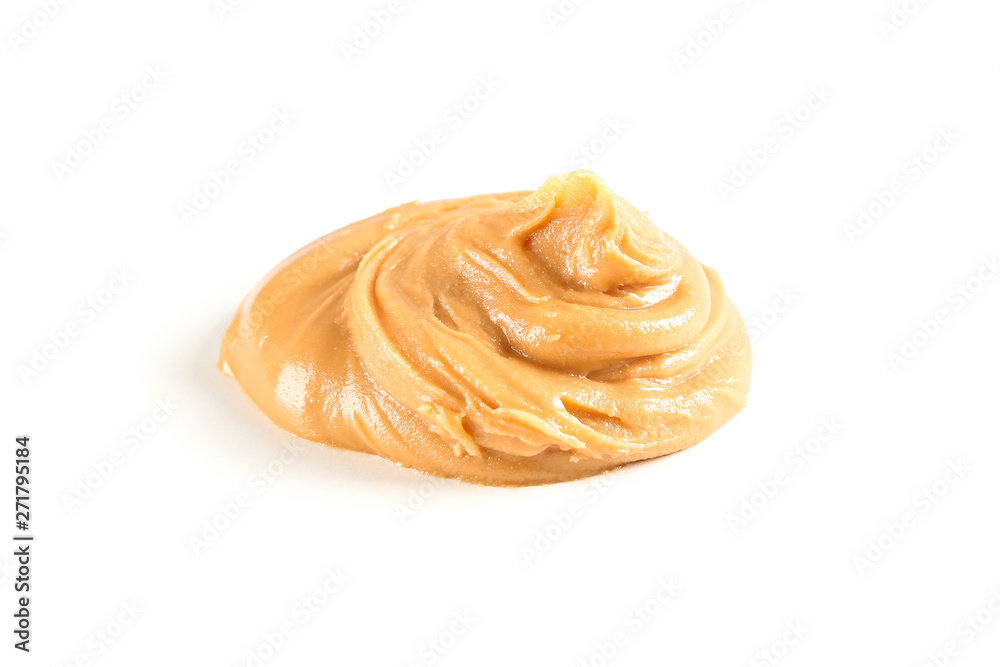 Creamy peanut butter isolated on white background. A traditional product of American cuisine Creamy peanut butter isolated on white background. A traditional product of American cuisine