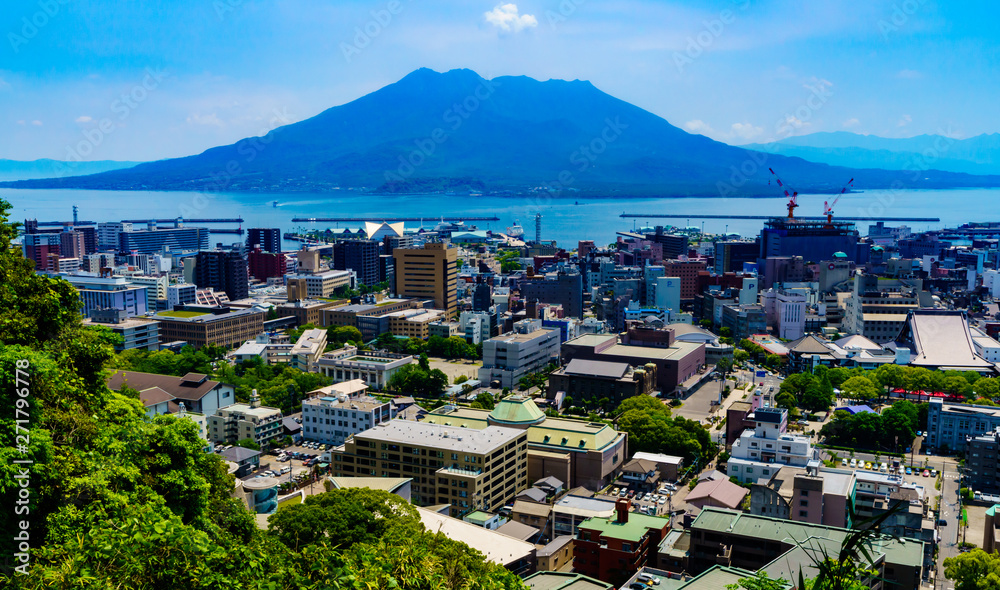 landscape of Kagoshima city and Sakurajima   island in Kagoshima Japan 