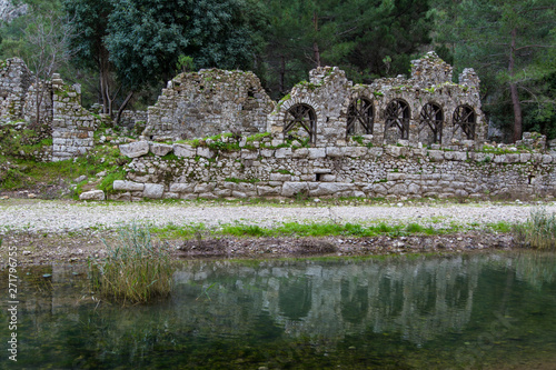 Olympos ancient city, ruins of view, walls and sarcophagi