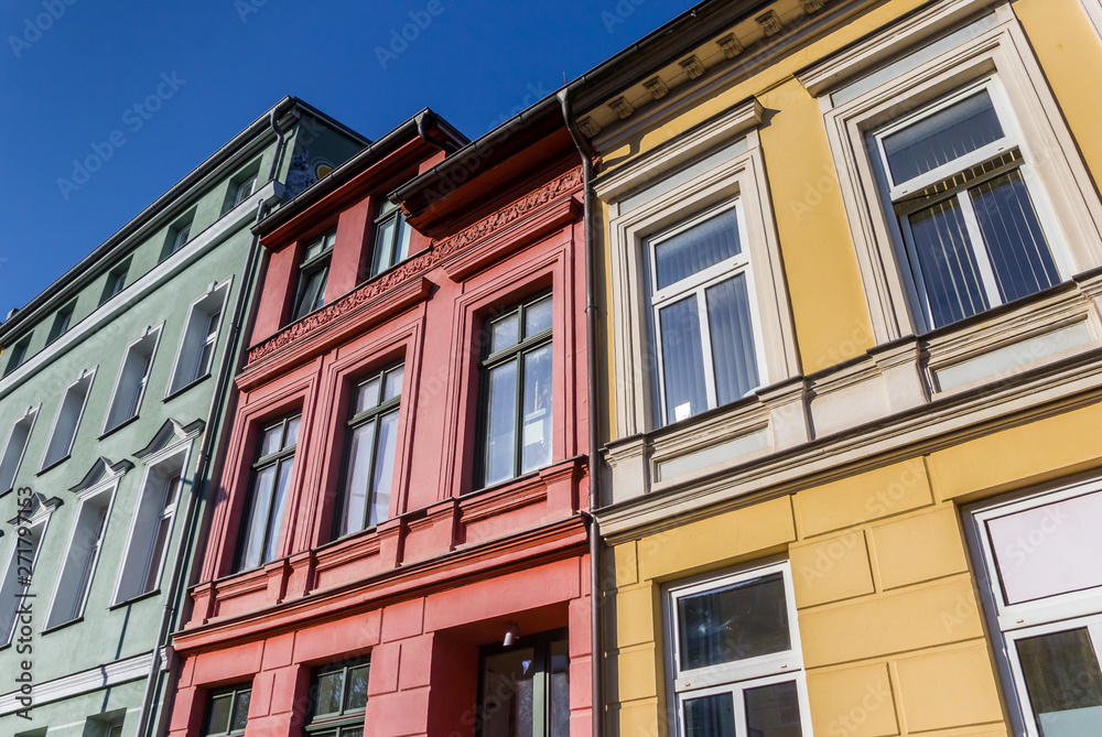 Colorful houses at the Brink square of Rostock, Germany