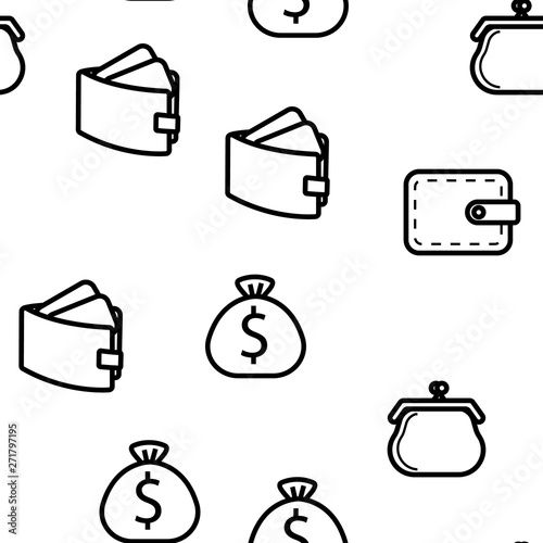 Wallet Icon Seamless Pattern Vector. Money Symbol. Purse Wallet Bag. Payment Sign. Finance Currency Design. Financial Market Object. Reatail Safe. Commerce Pay. Illustration