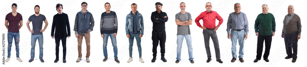 Fototapeta premium group of man from twenty years to ninety isolated on a white background