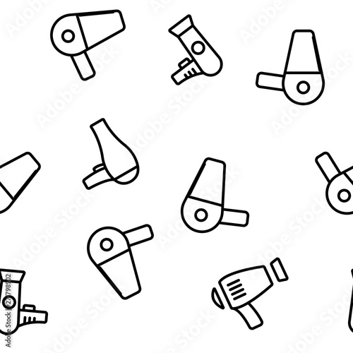 Hair Dryer Appliance Vector Color Icons Seamless Pattern. Modern and Retro Hairdryers Linear Symbols Pack. Beauty Parlor, Hairdresser Salon Equipment. Hair Styling Professional Tool Illustrations