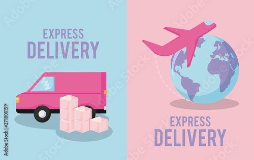 delivery service with van car and airplane