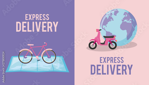 delivery service with motorcycle and bicycle