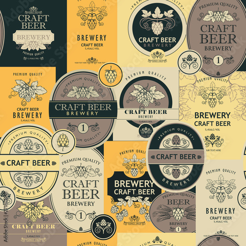 seamless pattern with various beer labels in retro style